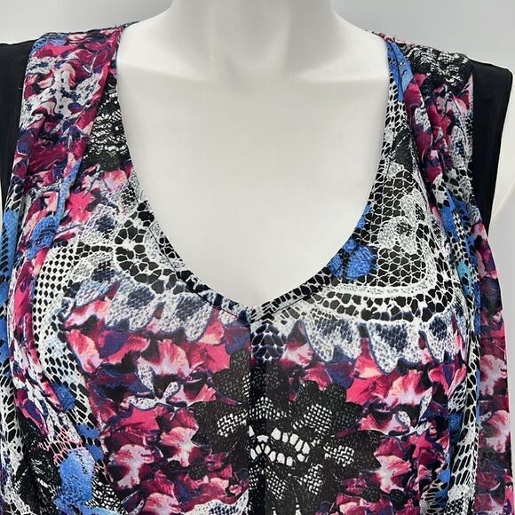 Nicole Miller lace print XL sleeveless faux wrap top - Picture 2 of 5